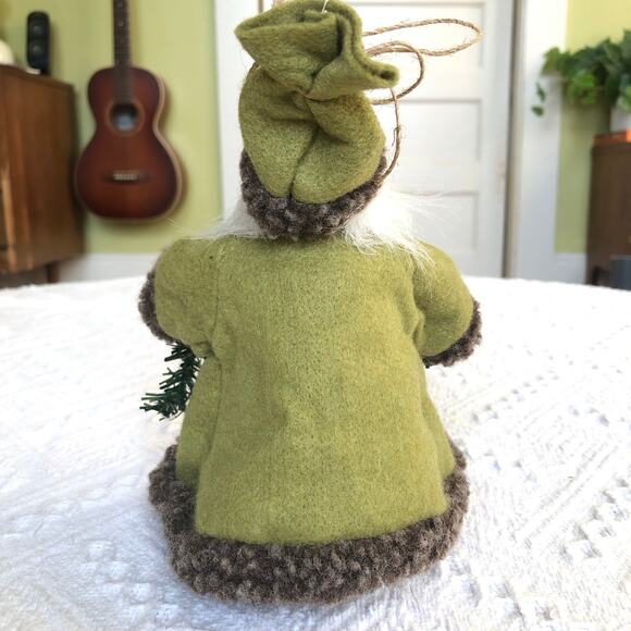VTG Woodland Santa Tree Topper 7.5" Green Felt Rustic Christmas Décor Cottage - Picture 5 of 9